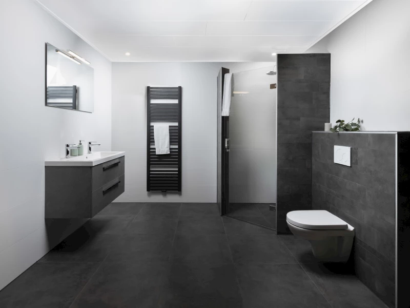 Grijze elementen badkamer