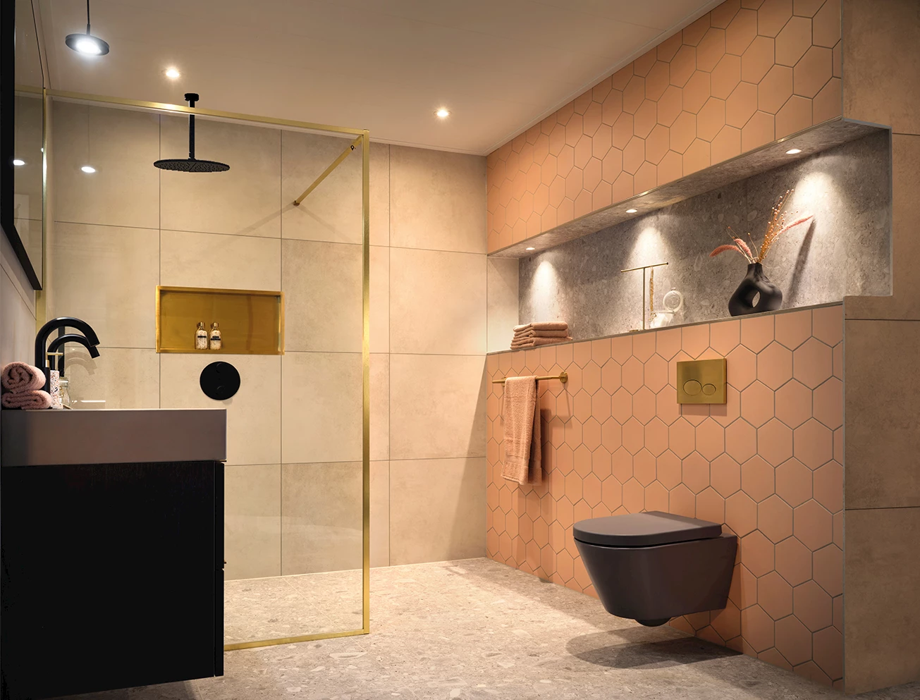 Badkamer betonlook tegels