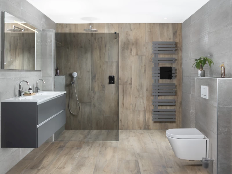 Elementen grijze badkamer