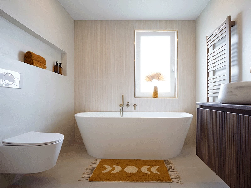 Badkamer met houtlook tegels