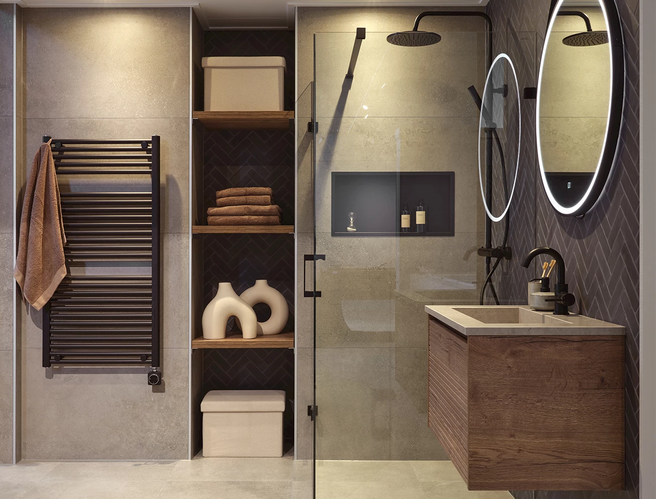 Stoere kleine badkamer met inloopdouche