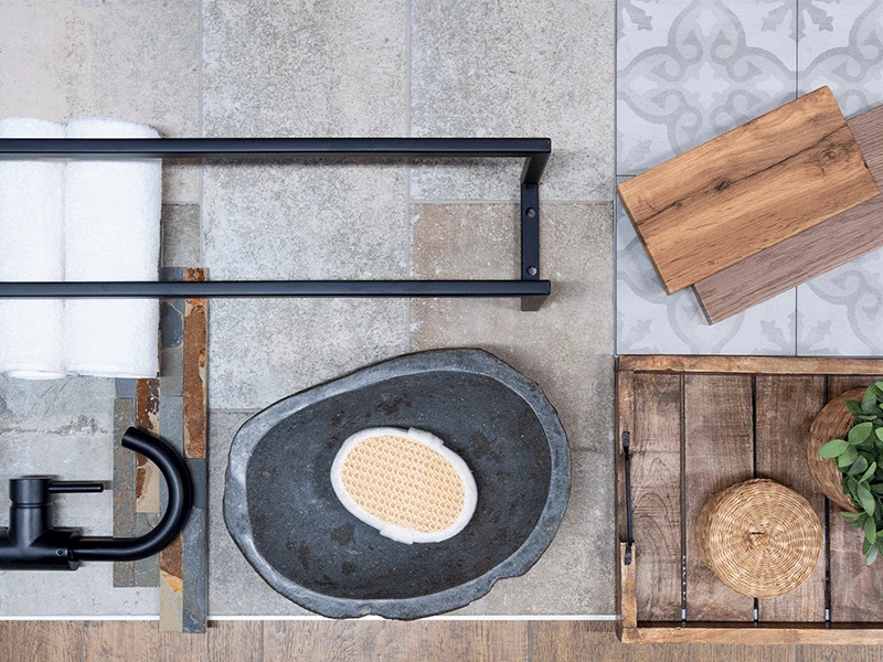 Moodboard robuuste badkamer